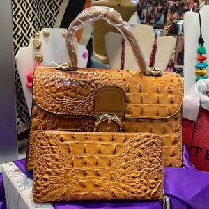 Brown Croc Satchel with Wallet